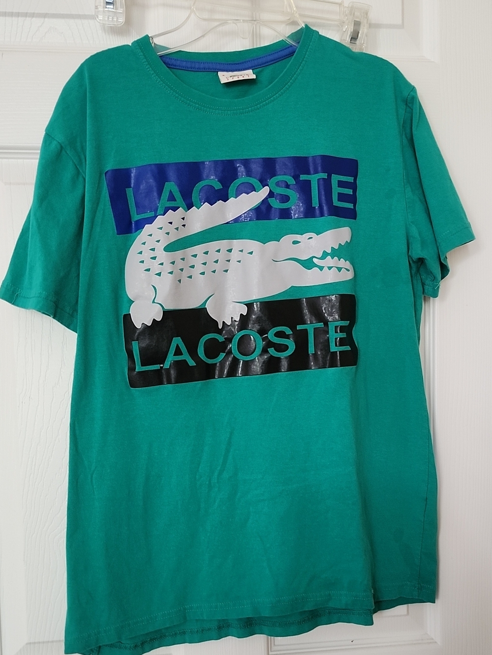 Lacoste Teal Short Sleeve Logo Tee with Blue and Black Panels